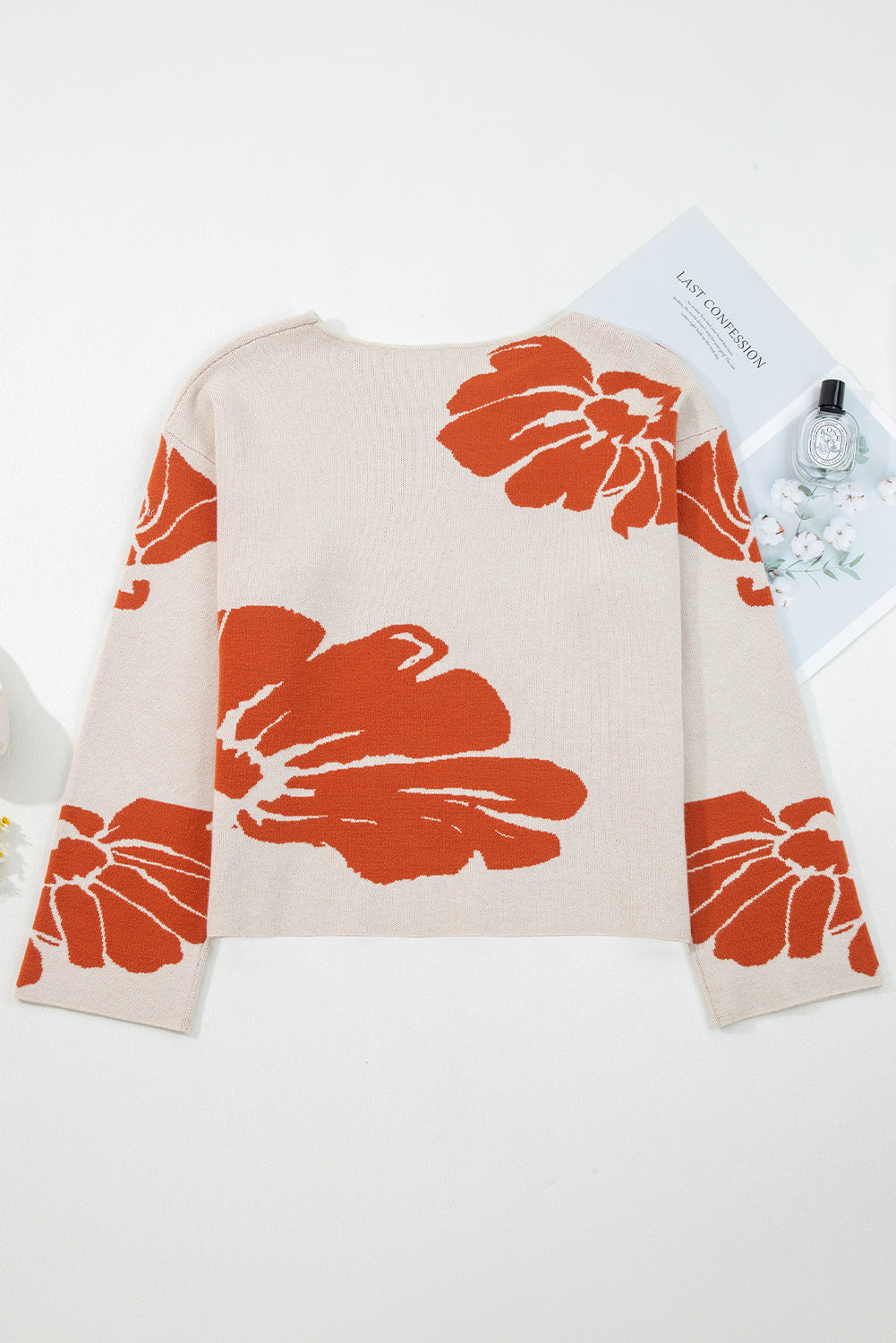 Bold Flower Pattern Wide Sleeve Overside Sweater eAura
