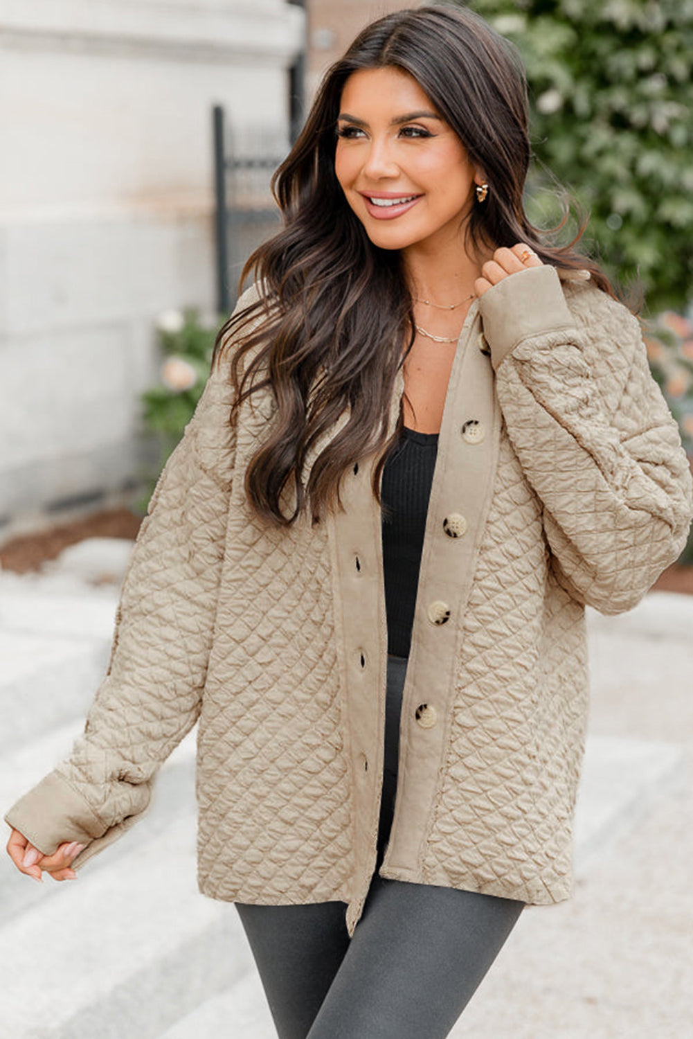 Jet Stream Solid Colour Quilted Puffer Buttoned Shacket eAura