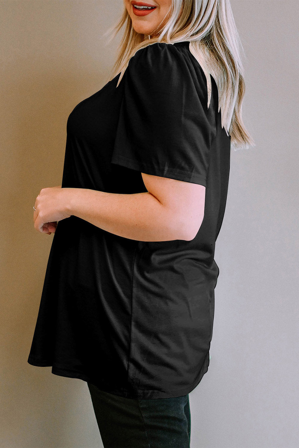 Green Plus Size Square Neck Ruched Shoulder Short Sleeve Top BB Fashion Outlet