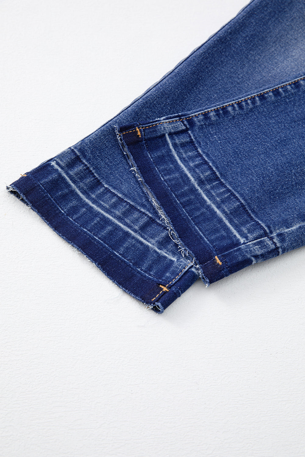 Sky Blue Whiskered Wash Raw Hem Cropped Jeans