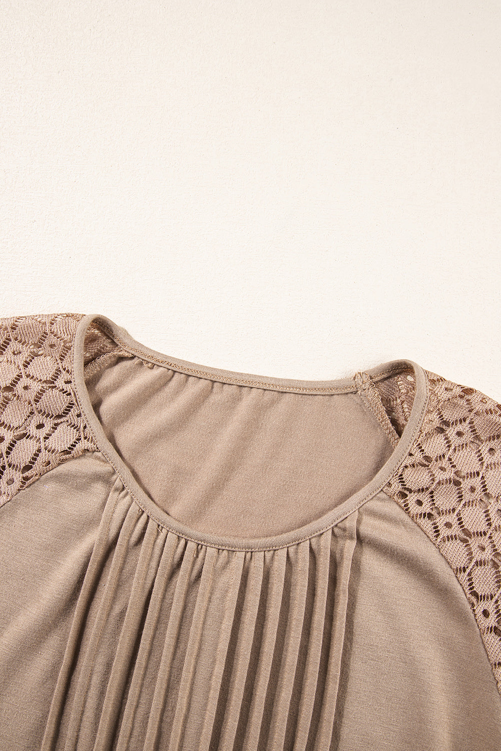 Lace Patchwork Long Raglan Sleeve Pleated Top - eAura