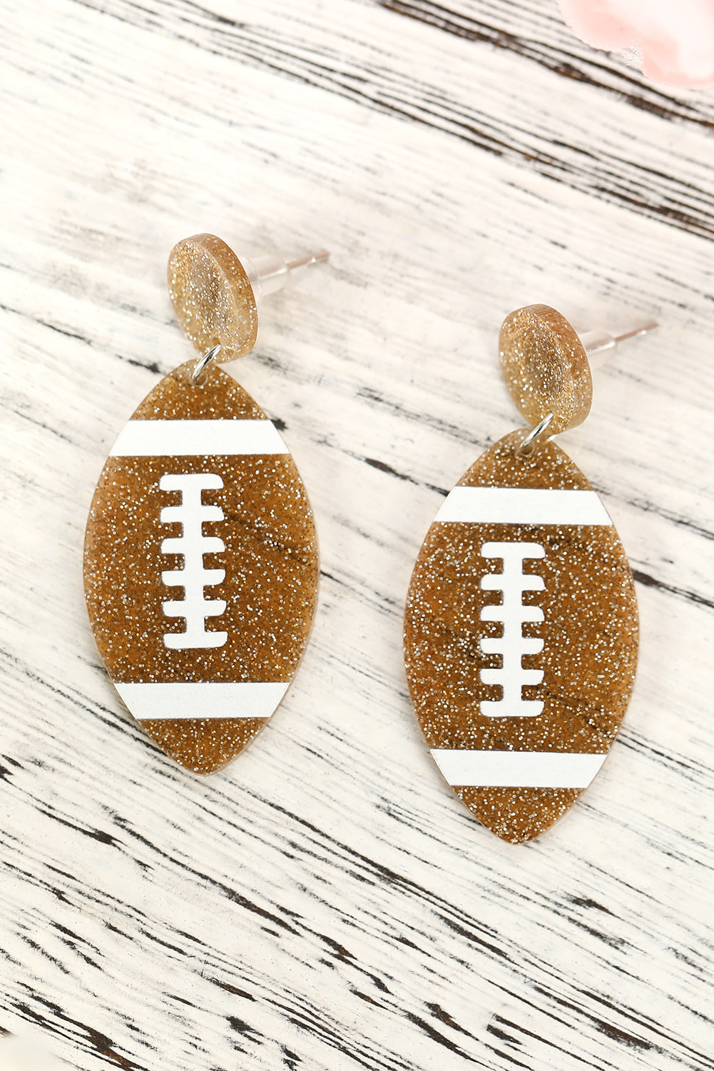 Brown Glittering American Football Dangle Earrings