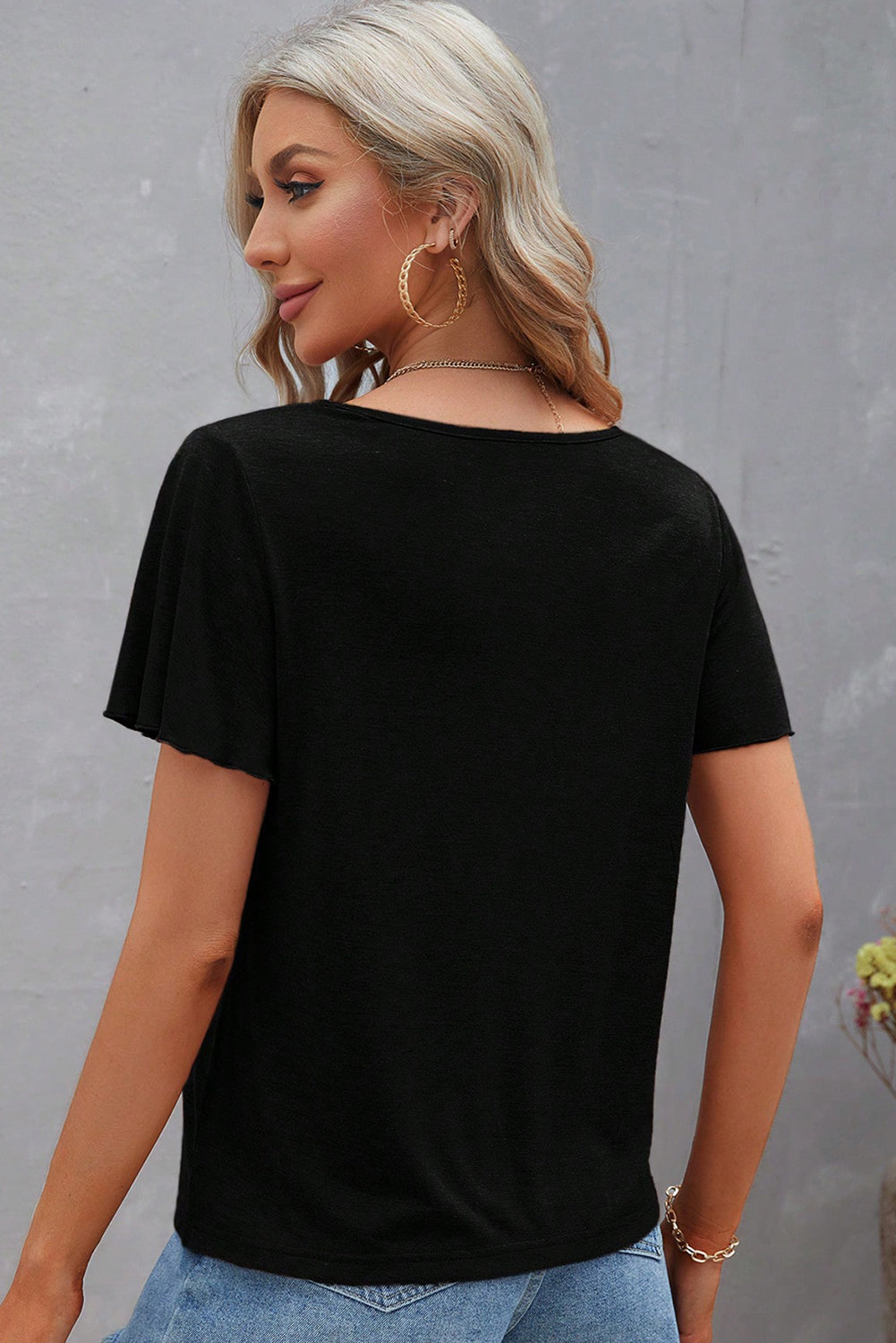 Black Crisscross V Neck Butterfly Sleeve T Shirt eAura