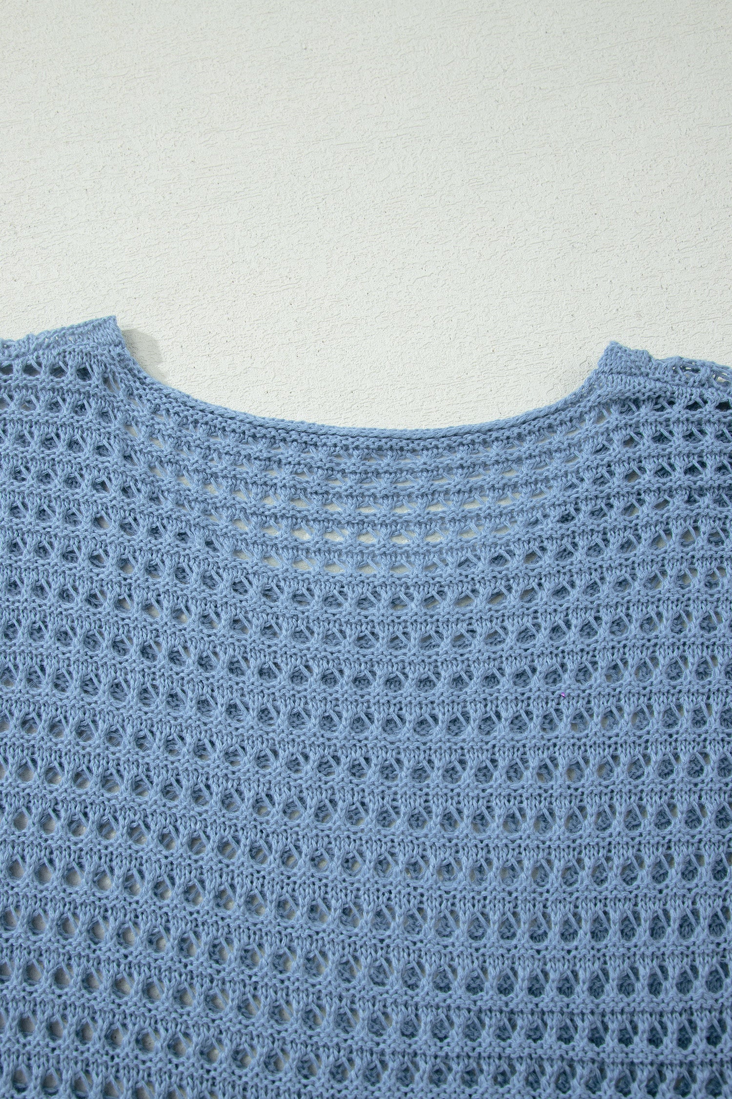 Myosotis Solid Color Hollow Out Knit Long Sleeve Crochet Sweater – Blue