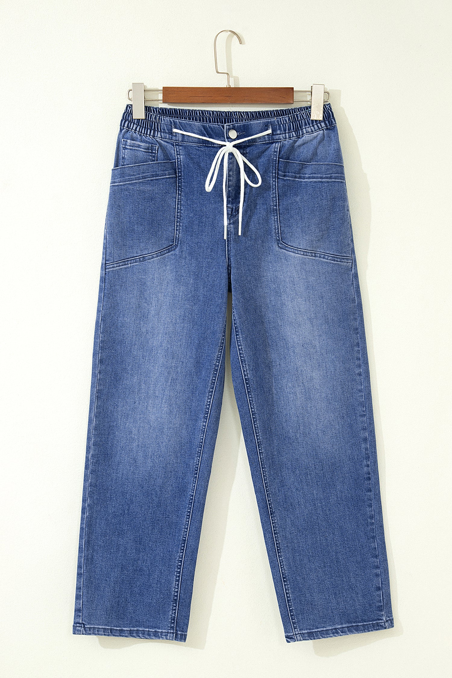 Drawstring Waist Ankle Length Casual Jeans Regular Fit Pocket Detail Denim Pants – Ashleigh Blue