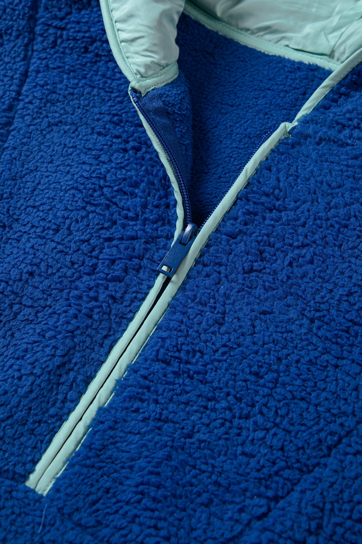 Blue Sherpa Half Zip Contrast Trim Pullover Hoodie - eAura