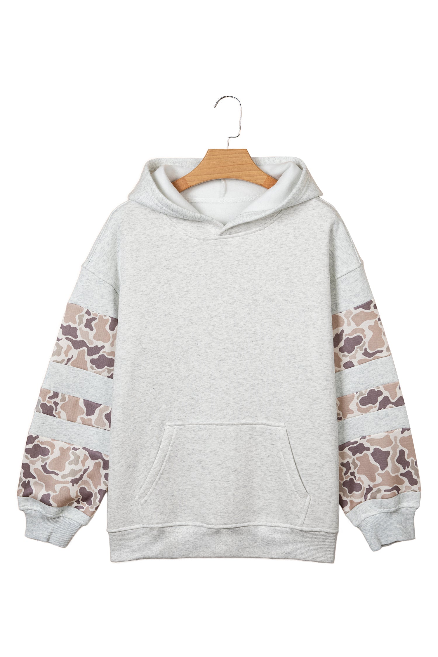 Patchwork Camo Long Sleeve Hoodie – Light Grey