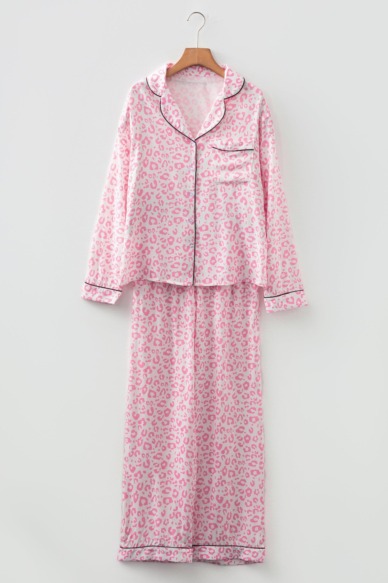 Pink Leopard Print Long Sleeve Pyjama Set - Loungewear & Sleepwear/Loungewear