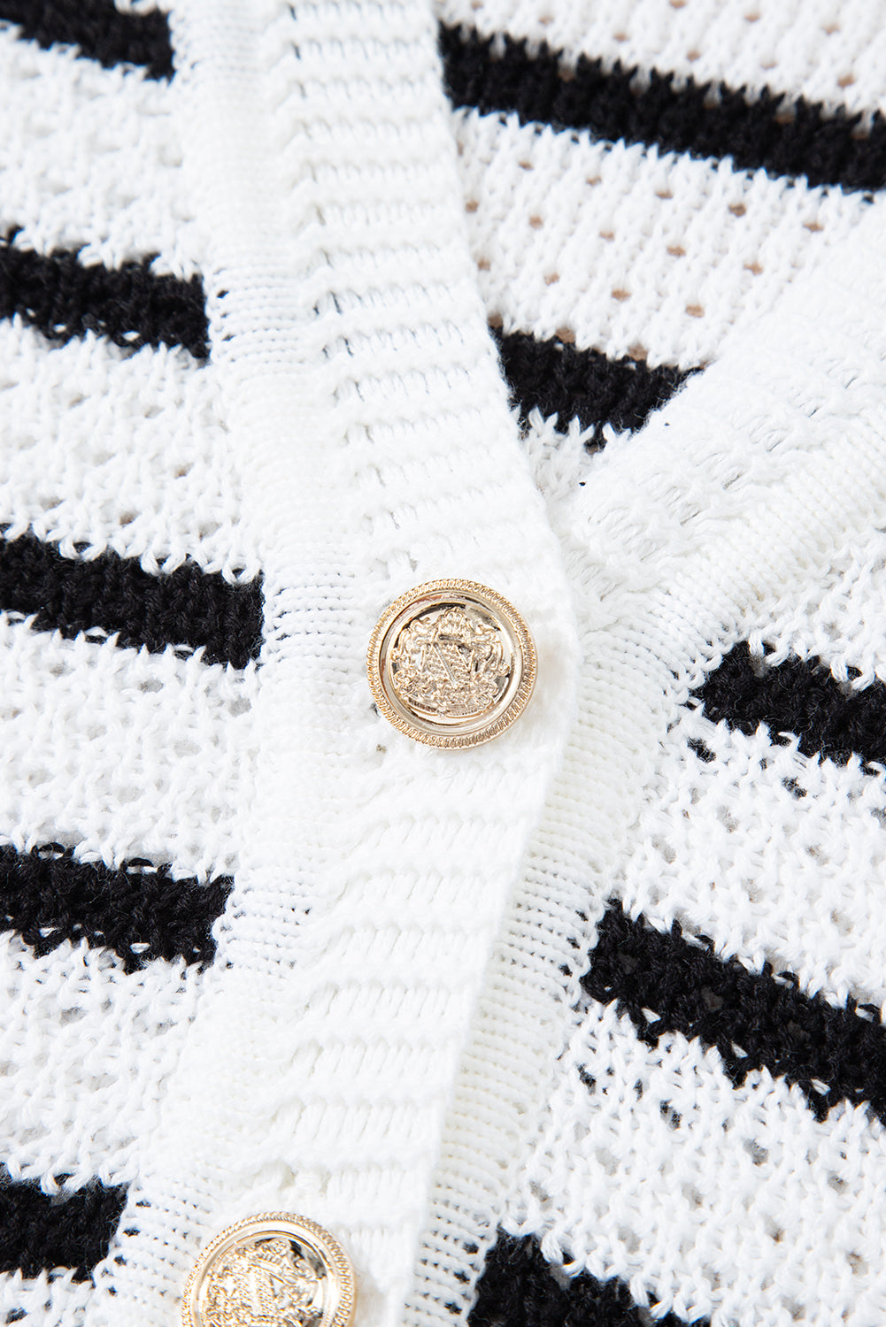 Striped V Neck Gold Buttons Elegant Sleeveless Sweater eAura