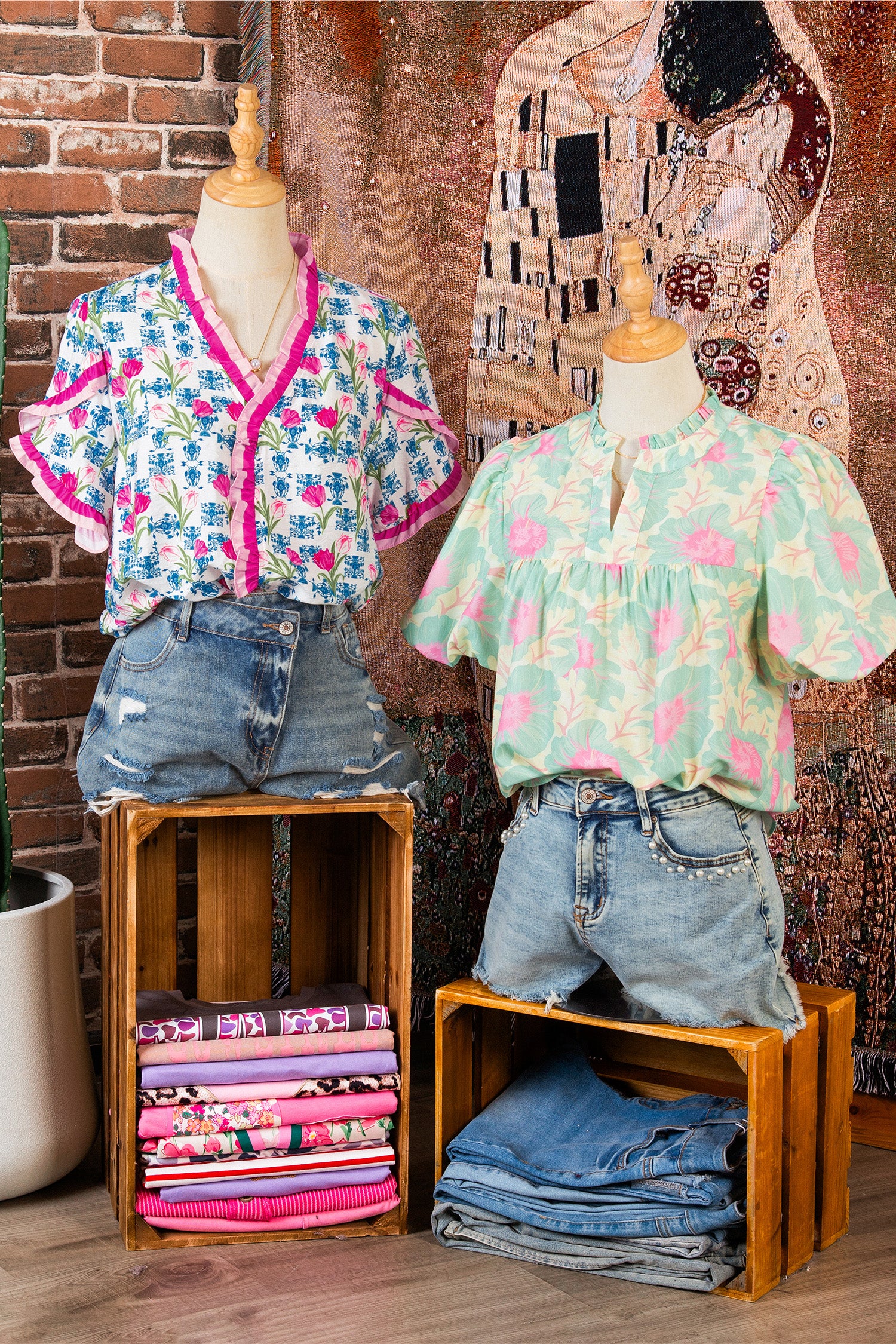 Floral Print Ruffle V-Neck Short Sleeve Loose Tunic Shirt – Rose