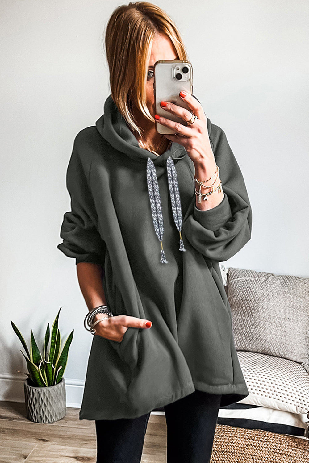 Fleece Lined Adjustable Longline Hoodie eAura