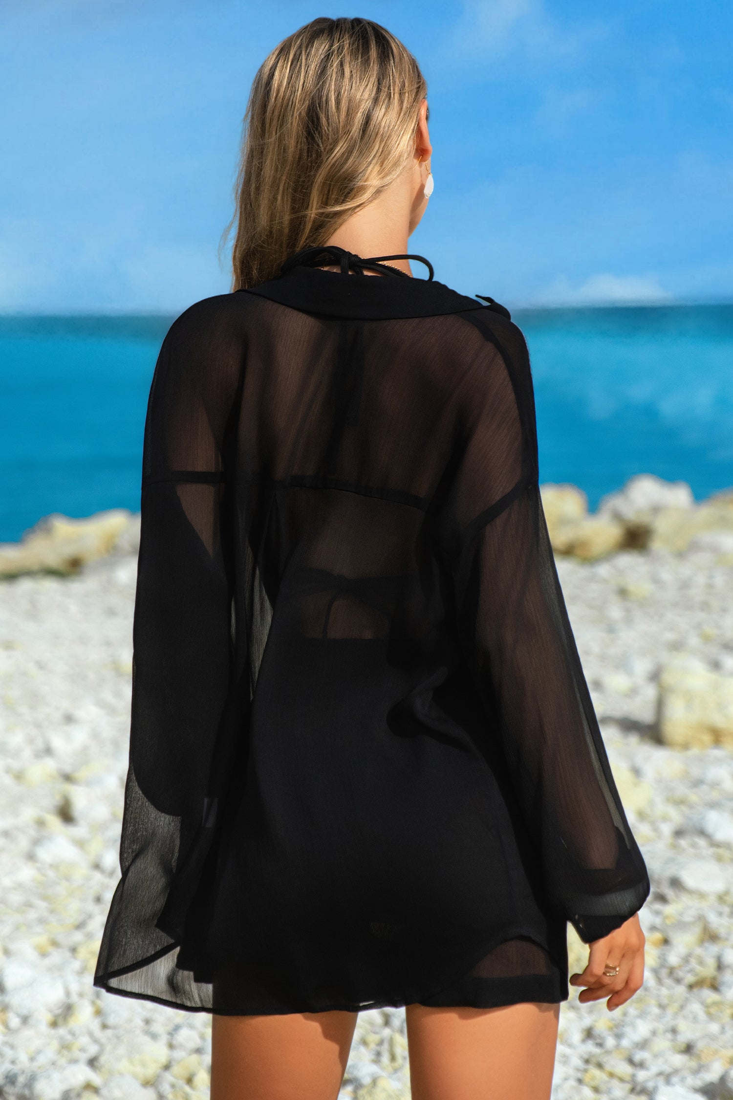 Sheer Tunic & Drawstring Shorts 2-Piece Swim Cover-Up Set