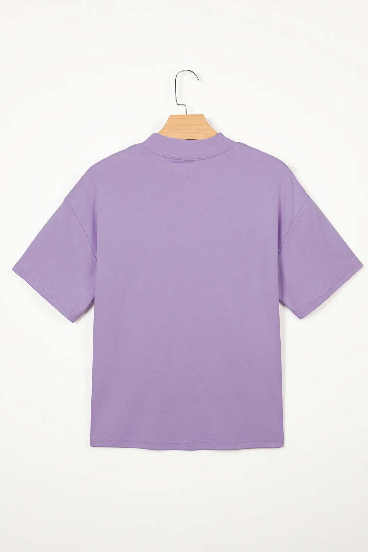 Solid Colour High Neck Oversize Tee – Wisteria
