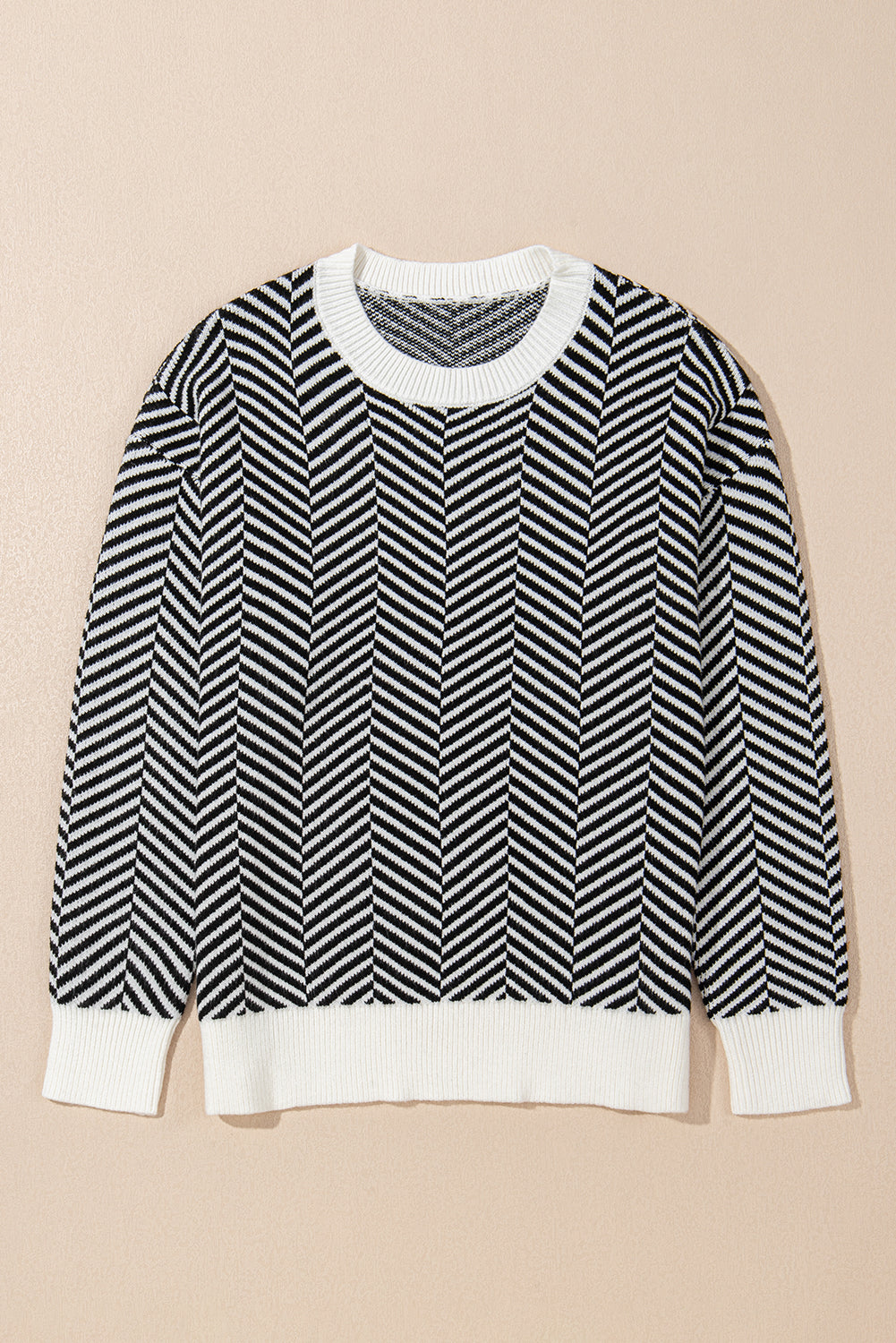 Black Contrast Edge Crew Neck Drop Shoulder Sweater eAura