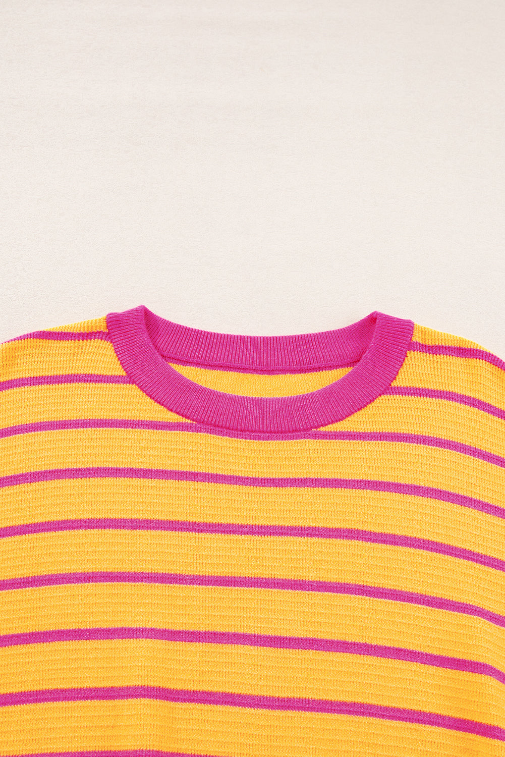 Orange Stripe Trimmed Round Neck Drop Shoulder Loose Sweater eAura