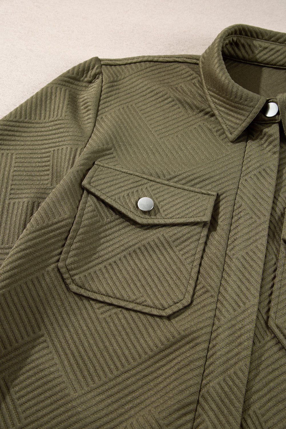 Solid Color Zip Up Button Flap Pocket Shirt Collar Jackets – Blackish Green
