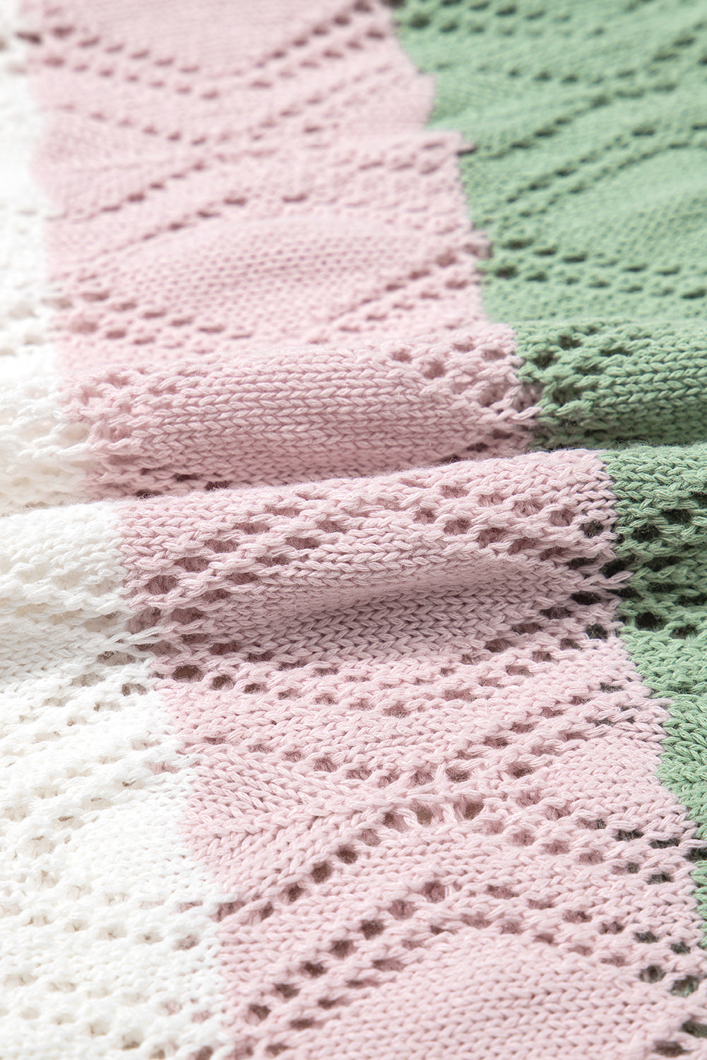 Rose Stripe Colourblock Hollowed Knit Scallop Edge Sweater Vest eAura
