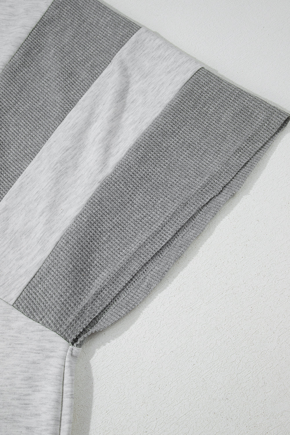 Light Grey Two Tone Contrast Waffle Knit Patched Buttoned V Neck Top eAura
