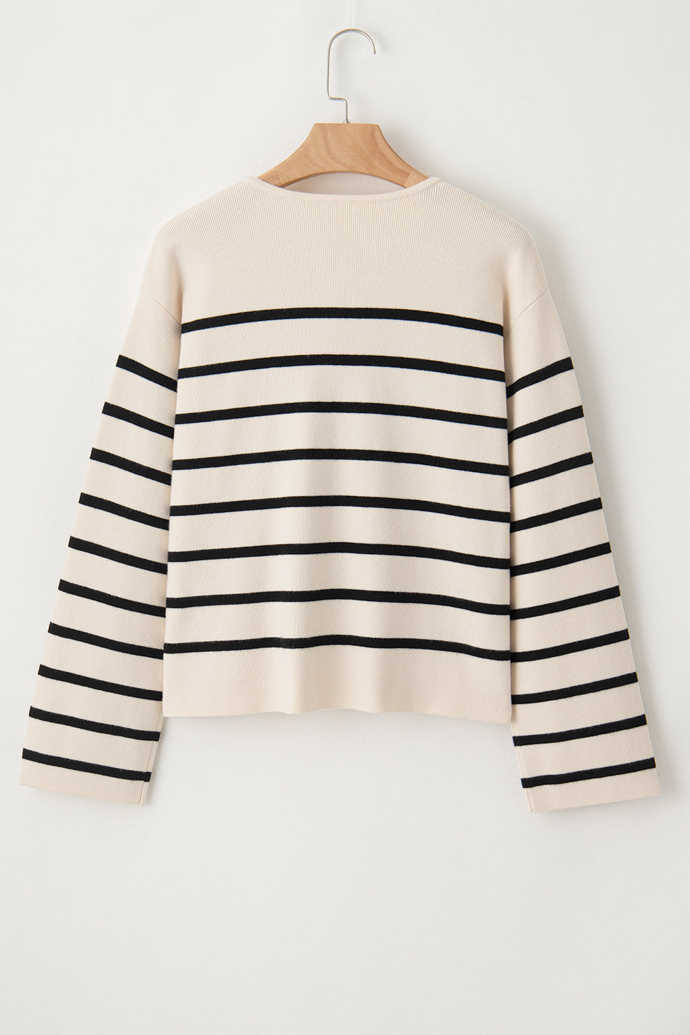 Black Stripe Flap Pocket Buttoned Cardigan Sweater eAura