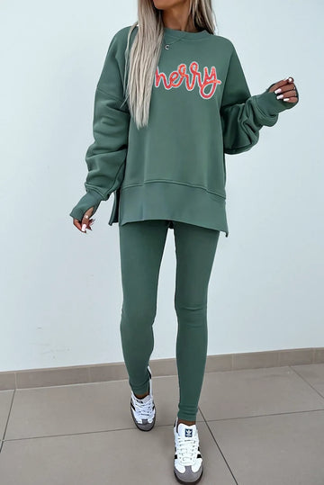 Sequin Merry Letter Graphic Sweatshirt and Leggings 2pcs Outfit