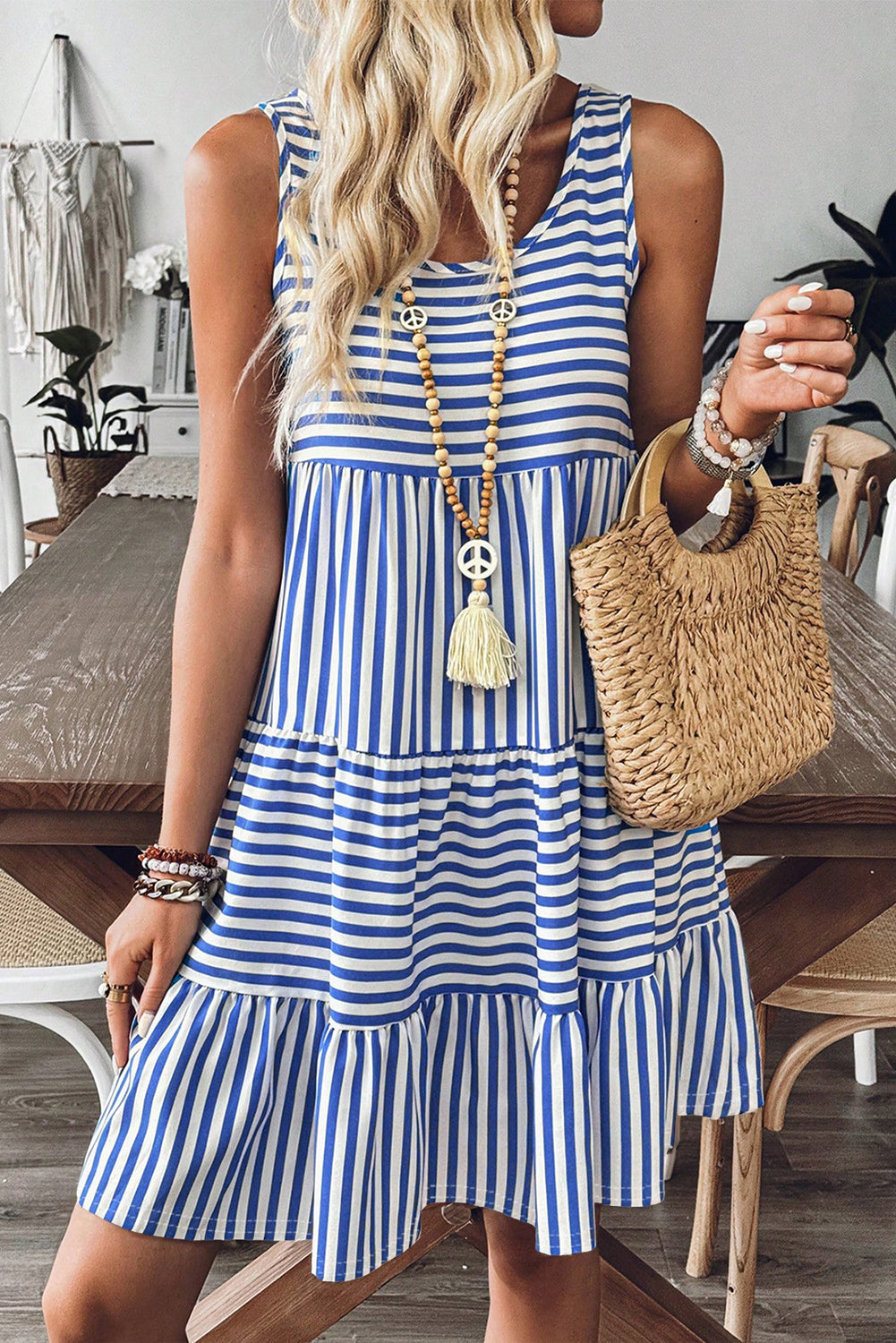 Stripe U-Neck Sleeveless Loose Fit Mini Dress eAura