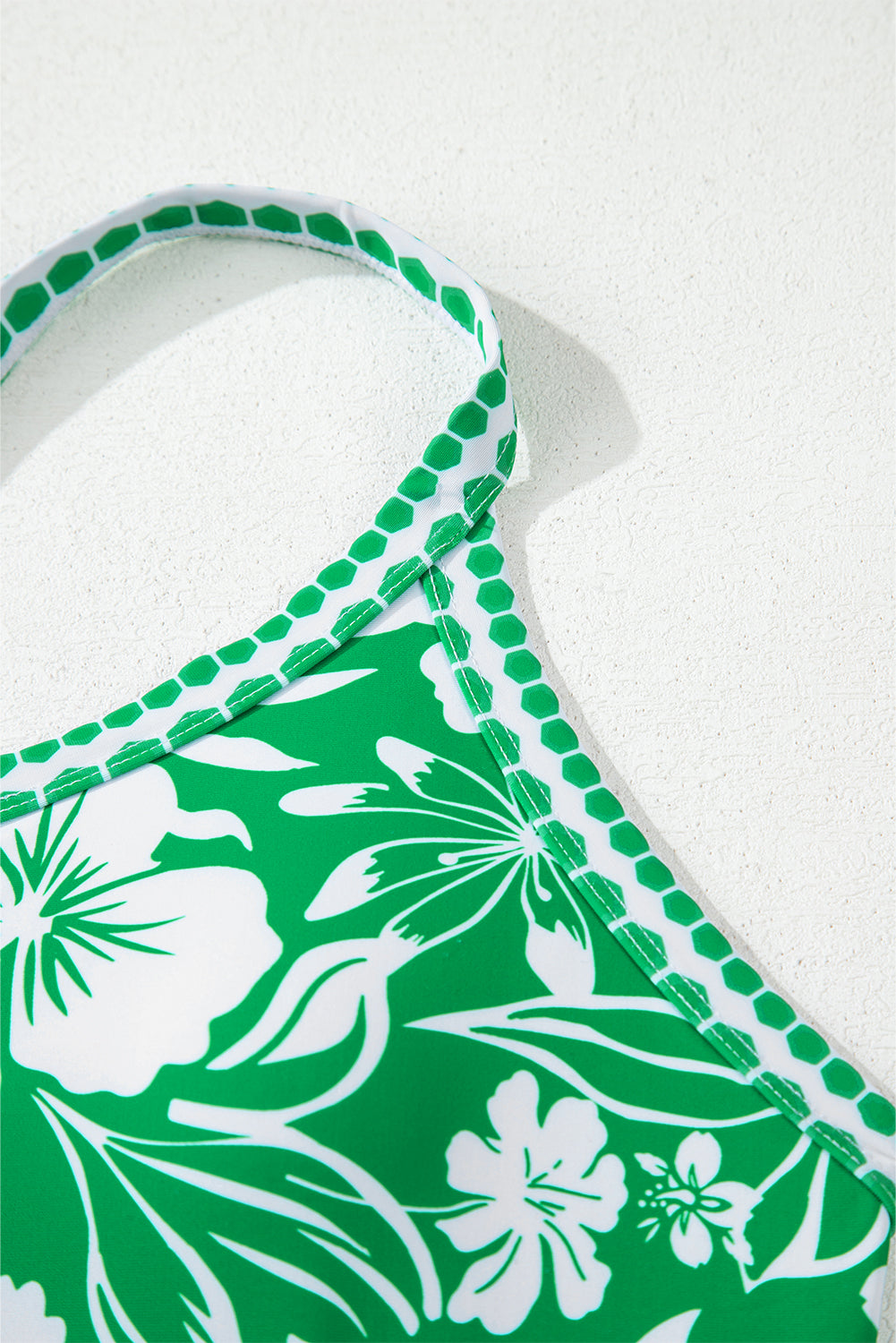 Green Floral Print One Shoulder High Waist Bikini Set eAura