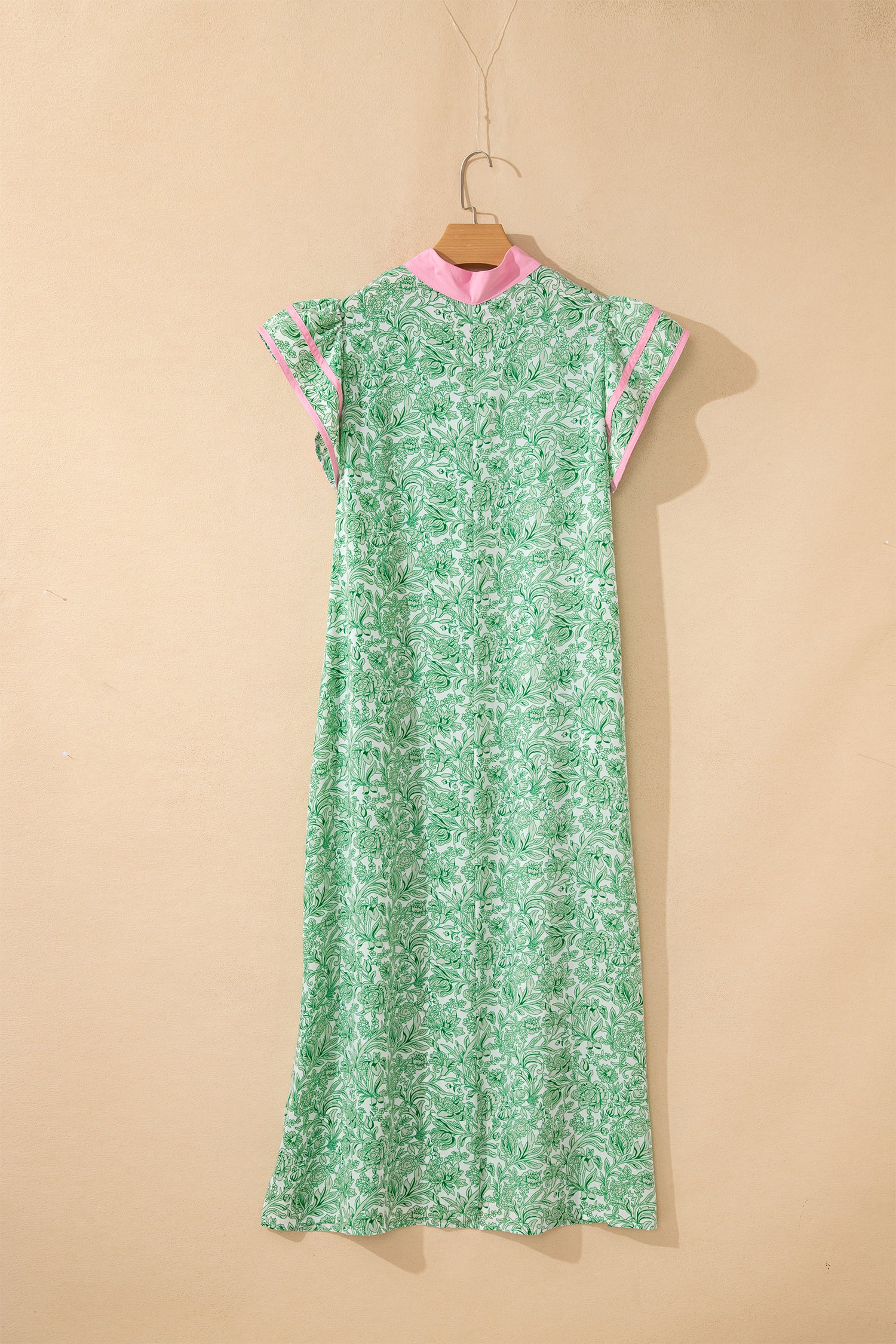 Floral Print Colour Block Patchwork V-Neck Short Sleeve Midi Dress