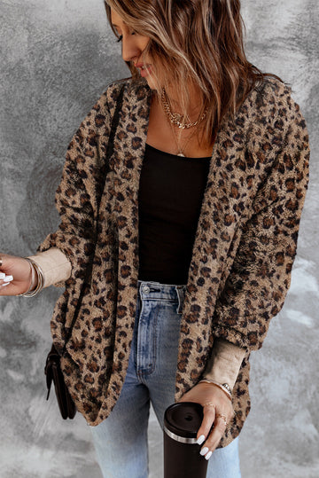 Leopard Soft Fleece Hooded Open Front Jacket - eAura