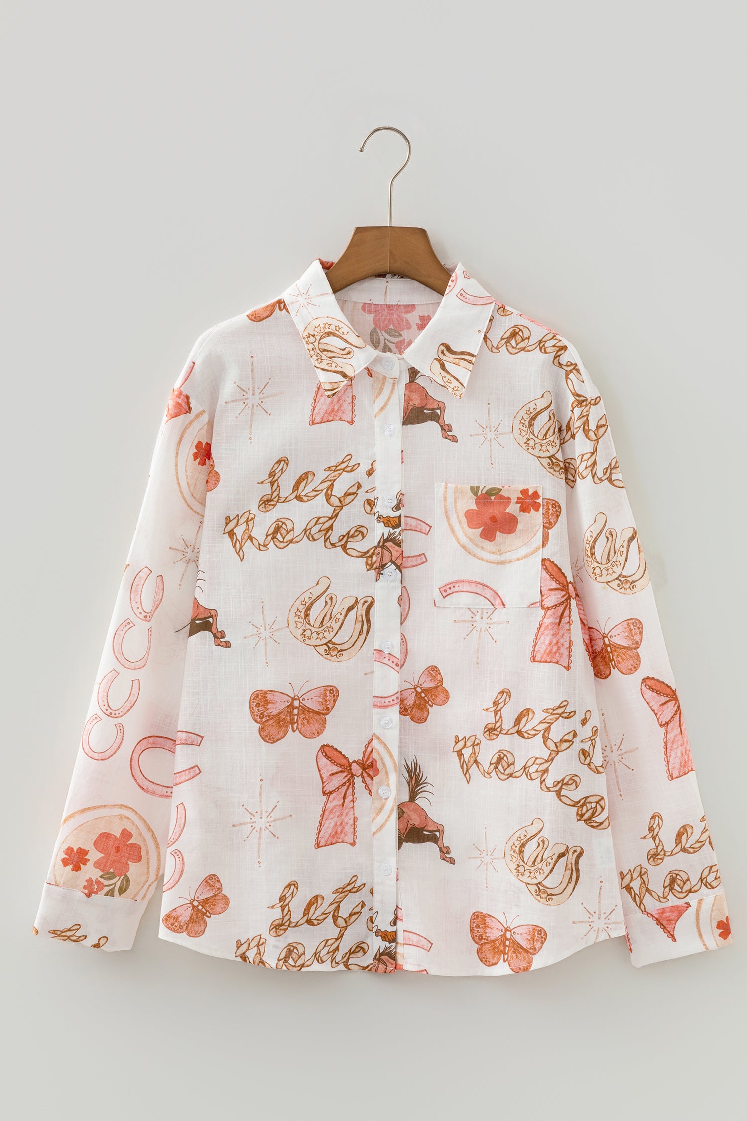 White Rodeo Cowgirl Print Western Button up Shirt - Tops/Blouses & Shirts