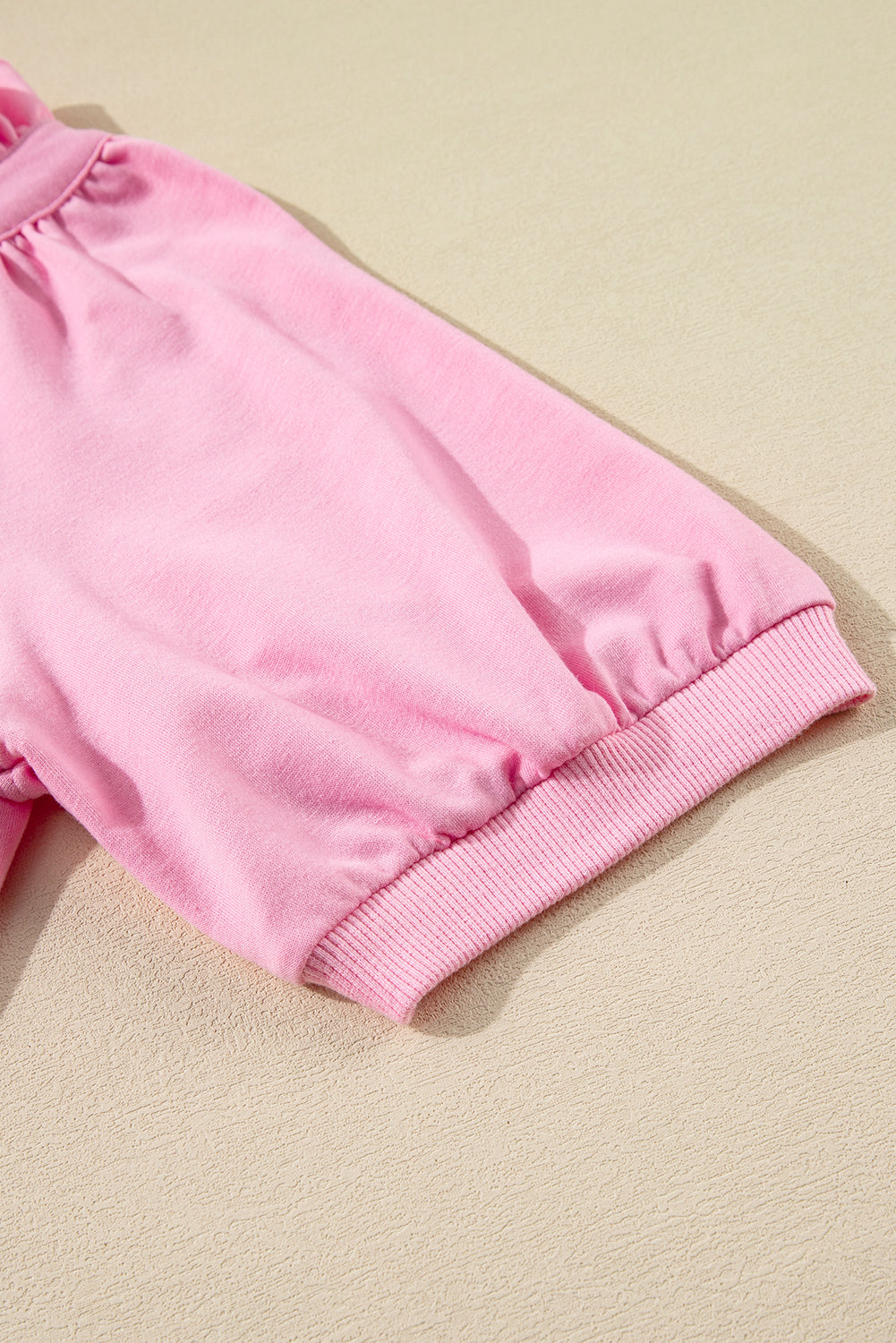 Pink Half Zip Puff Sleeve Top and Ruffled Shorts Set eAura