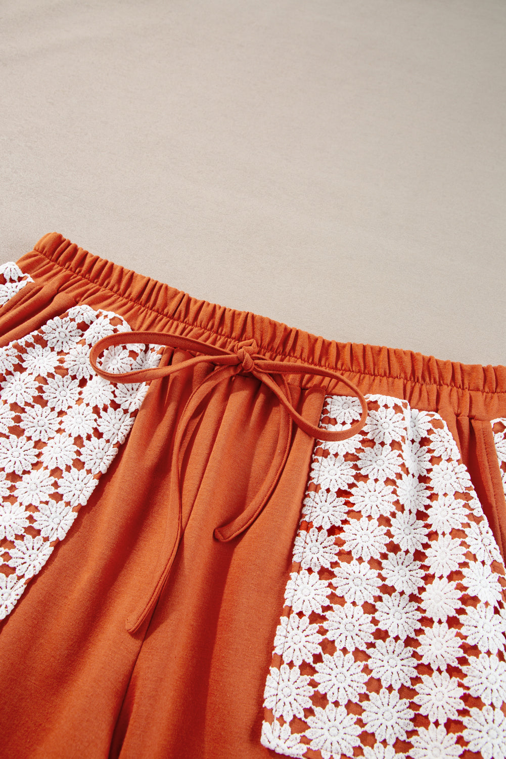 Gold Flame Plus Size Floral Crochet Patch Drawstring Wide Leg Trousers BB Fashion Outlet