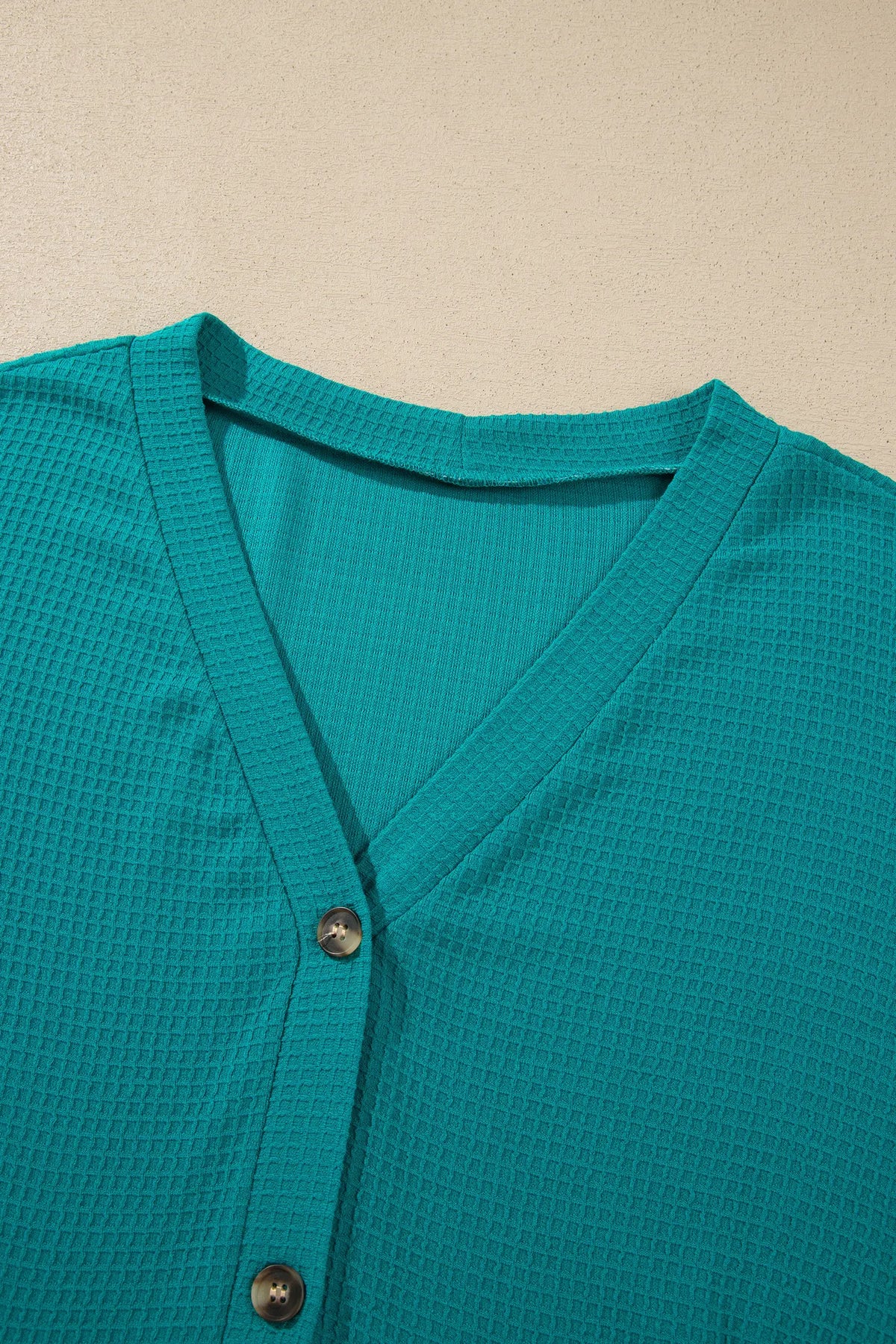 V Neck Waffle Textured Button Front Tunic Long Sleeve Plus Size Cardigan – Lapis