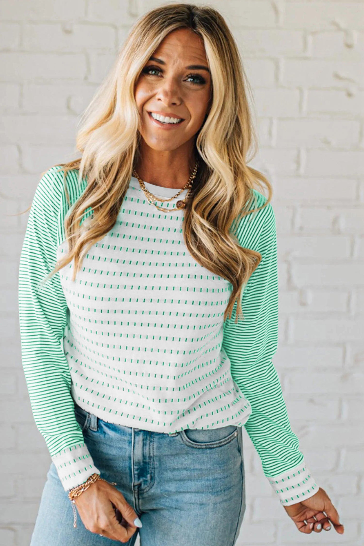 Stripe Raglan Patchwork Long Sleeve Tee