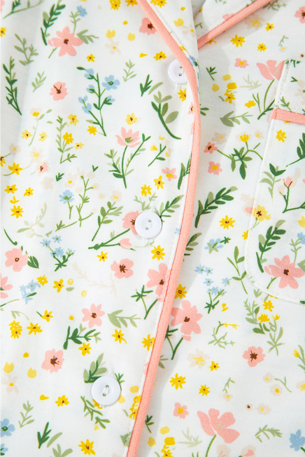 White Floral Print Contrast Pipping Short Pyjamas Set eAura