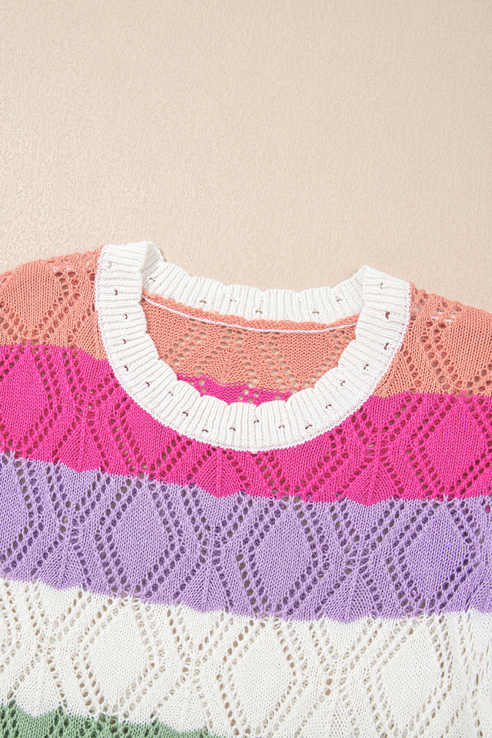 Rose Stripe Colourblock Hollowed Knit Scallop Edge Sweater Vest eAura