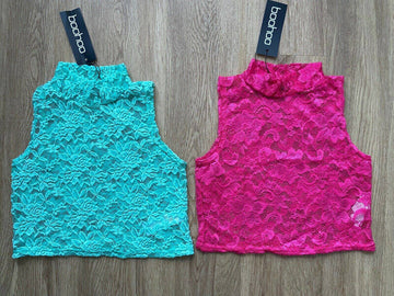 Boohoo Faith Lace Sleeveless Crop Top Green or Pink Sizes: 8, 10 & 12 - BB Fashion Outlet