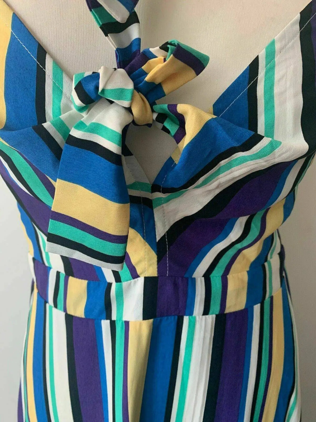 Brave Soul Blue Stripe Tie Front Maxi Dress Size S Shirred back - Beagle Boutique Fashion Outlet