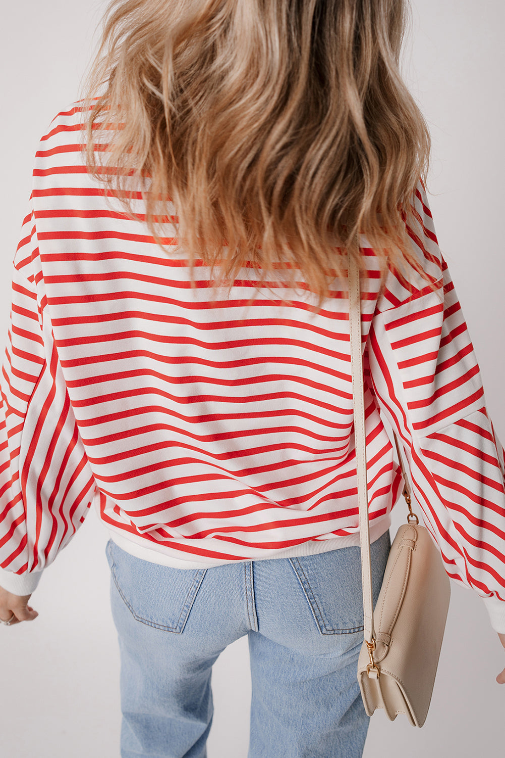 Orange Stripe Drop Shoulder Crew Neck Loose Sweatshirt eAura