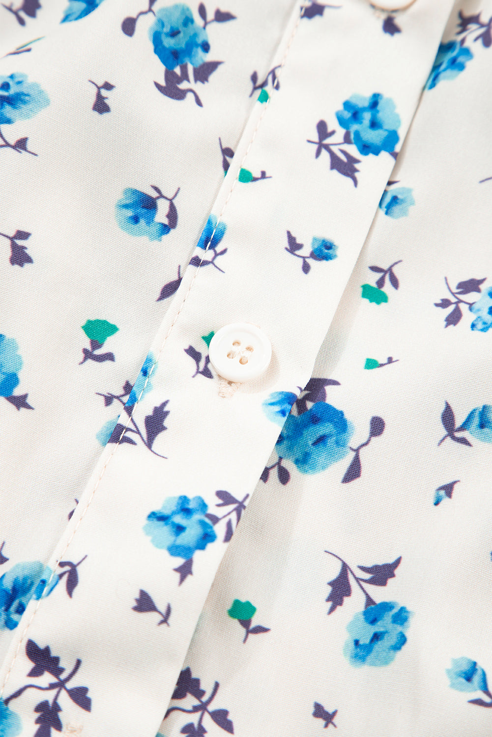 White Contrast Trim Floral Puff Short Sleeve Shirt BB Fashion Outlet