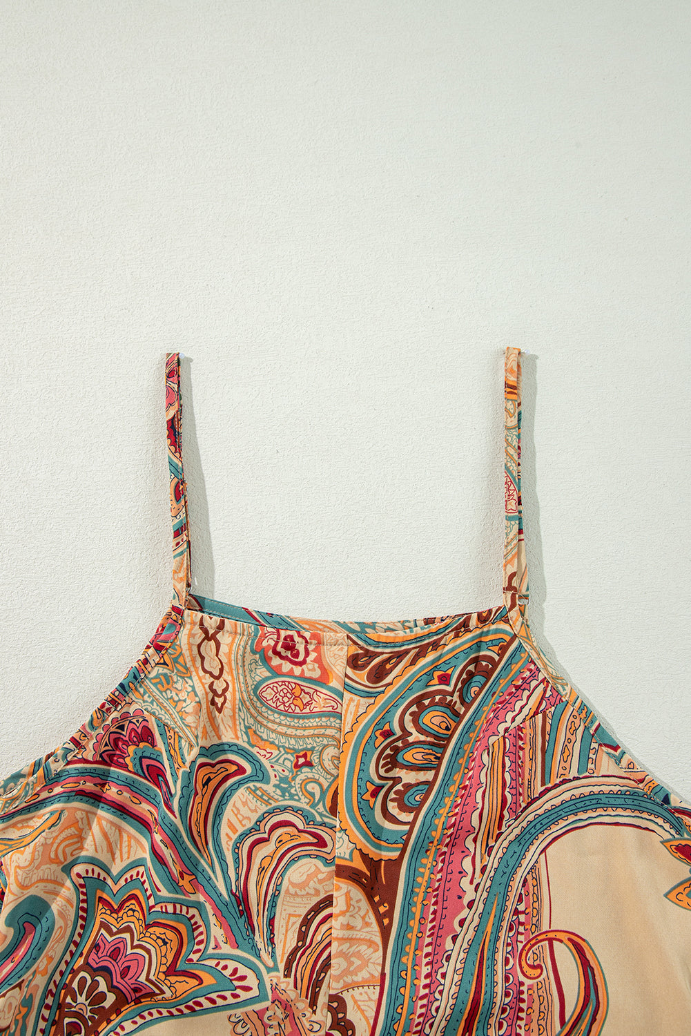 Red Paisley Printed Spaghetti Straps Elegant Wide Leg Jumpsuit eAura