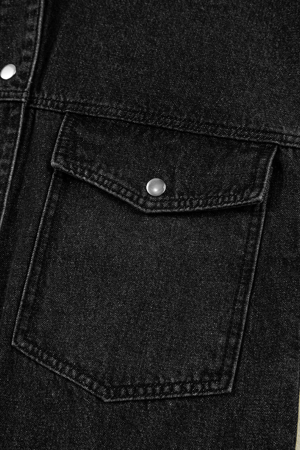 Black Big Chest Pocket Drop Shoulder Hooded Denim Jacket eAura