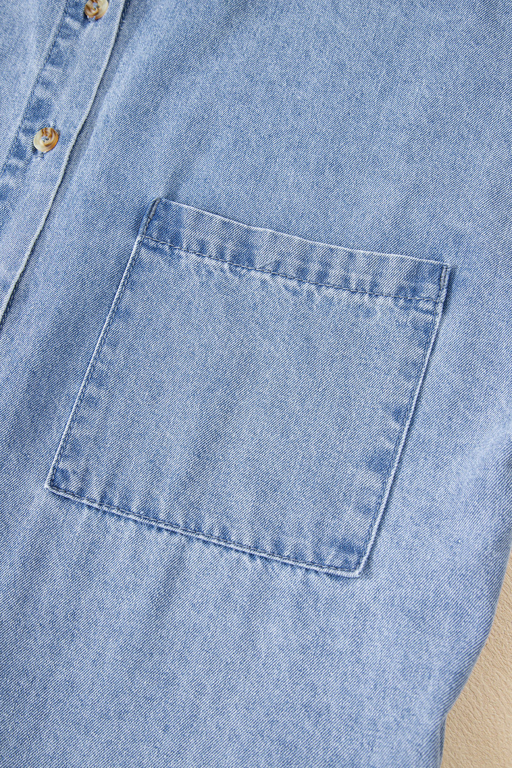 Dusk Blue Short Sleeve Pocketed Button up Denim Tunic Dress BB Fashion Outlet