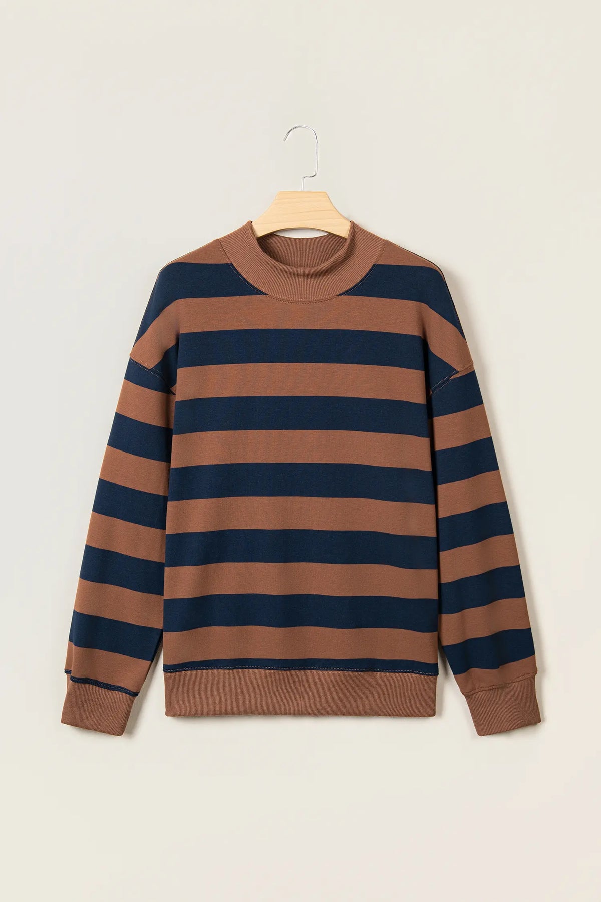 Colourblock Mock Neck Relaxed Sweatshirt – Brown Stripe