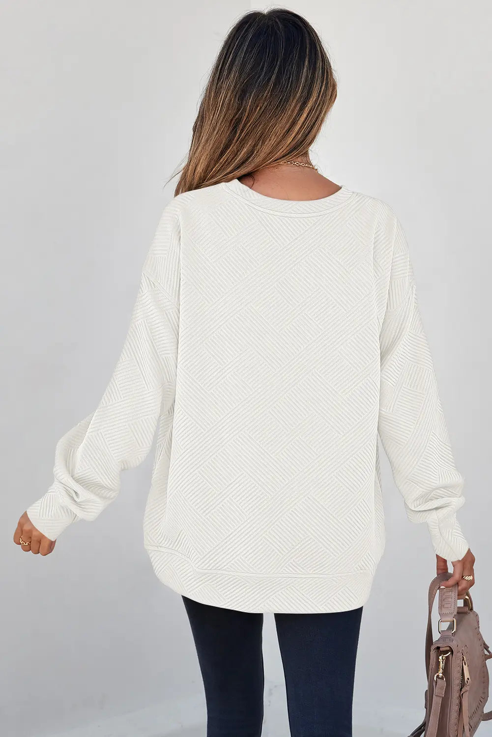 Jungle Solid Colour Textured Round Neck Drop Shoulder Pullover Sweatshirt – Green