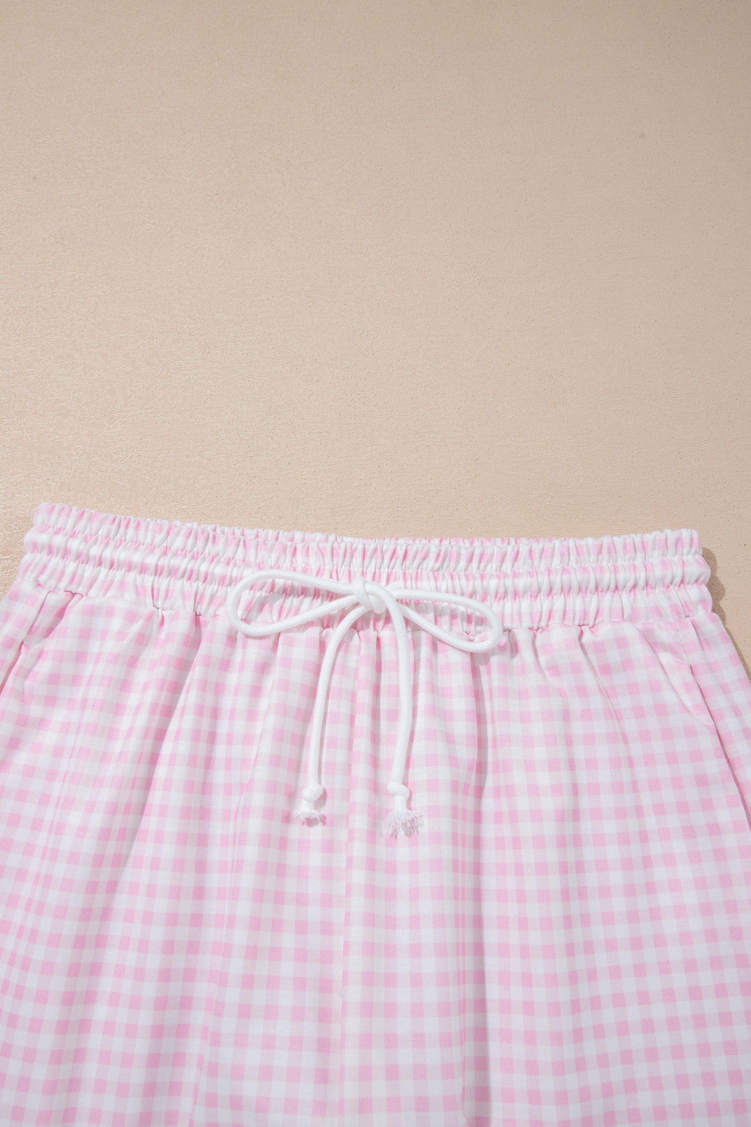 Pink Plaid Zip Neck Sleeveless Top & Elastic Waist Shorts Two Piece Set