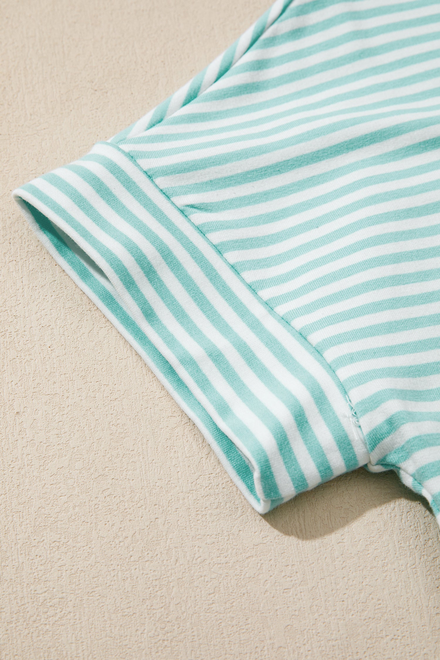 Stripe Cuffed Sleeve Contrast Mock Neck Tee Casual Co-ord Short Set