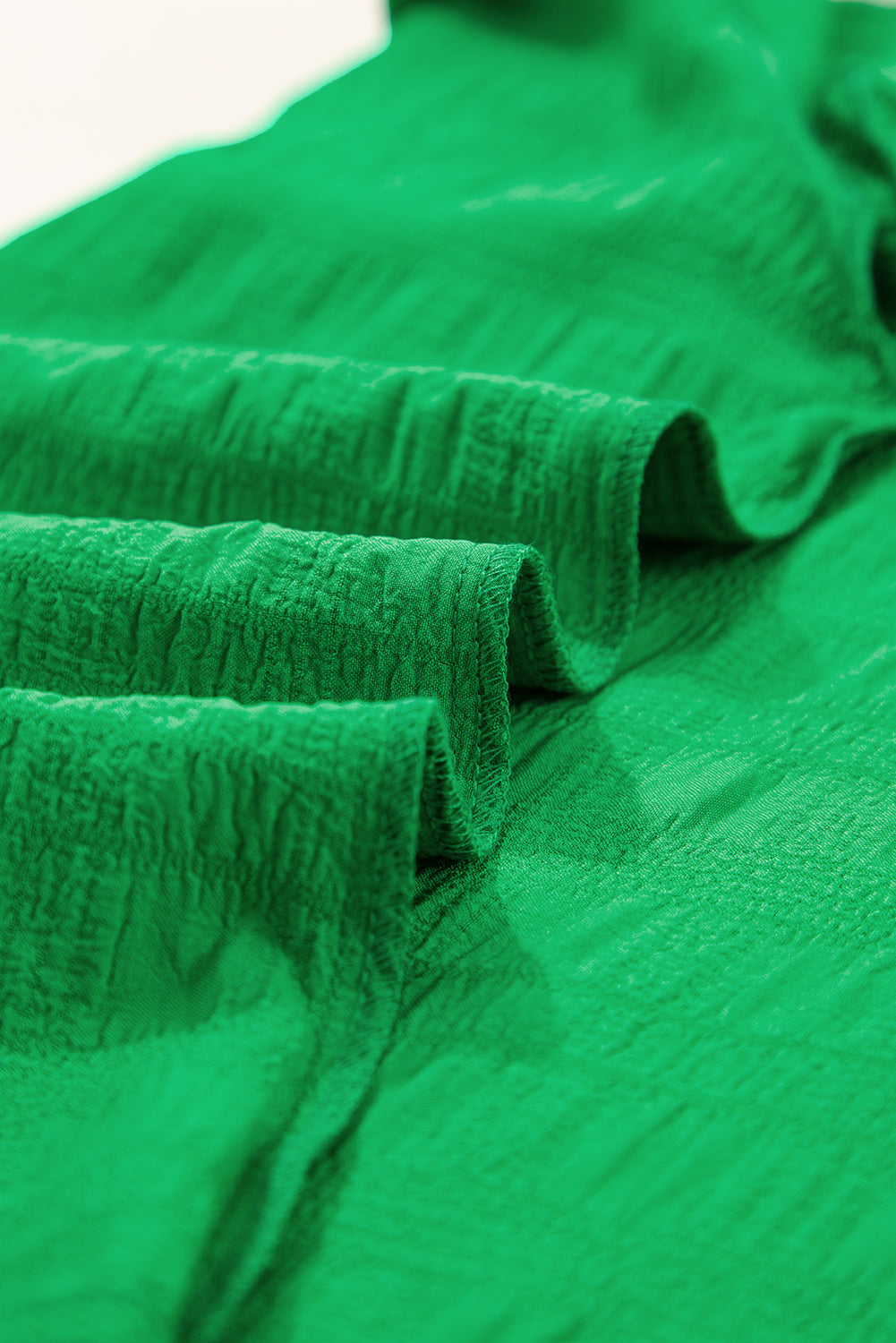 Dark Green Textured Ruffled Sleeve Round Neck Top eAura