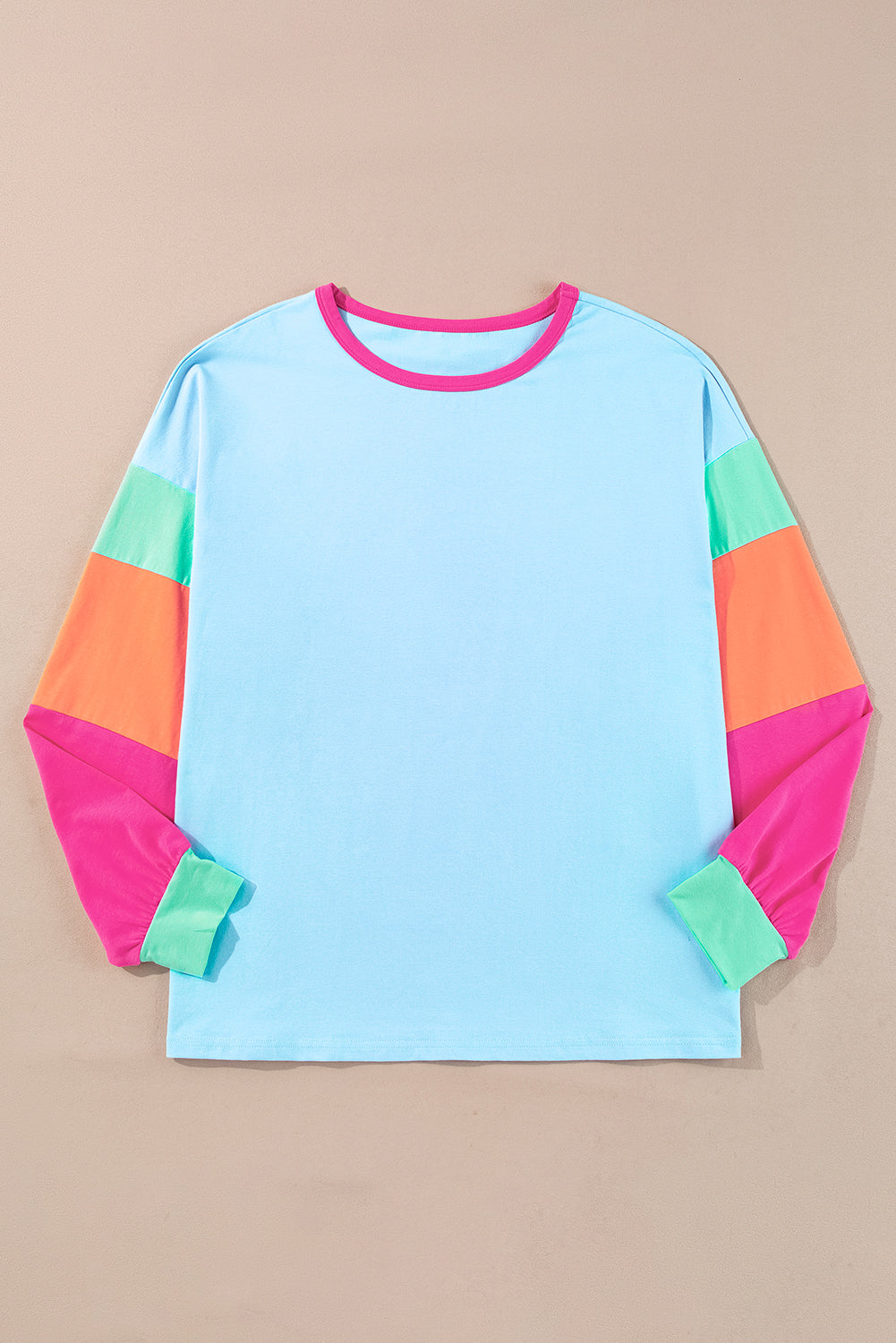 Dark Blue Colourblock Patchwork Long Sleeve Plus Size Top Beagle Boutique Fashion Outlet