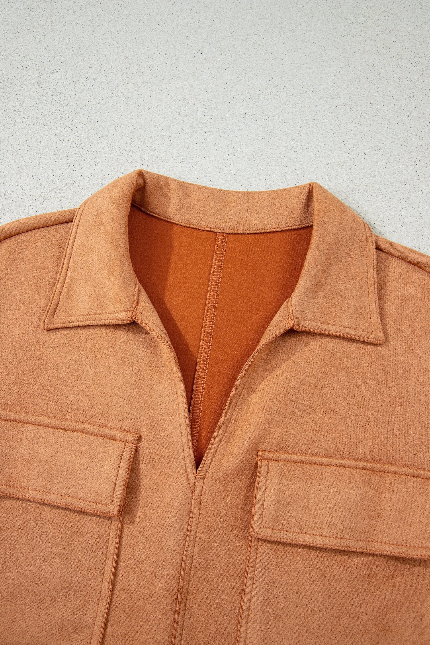 Collared V-Neck Faux Suede Short Sleeve Shift Mini Dress - eAura