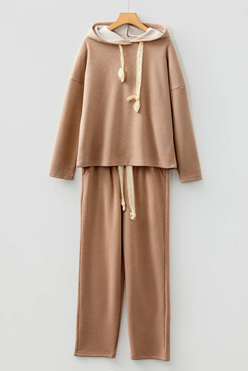 Pullover Hoodie and High Waist Bottoms Soft Cord Co-ord Set